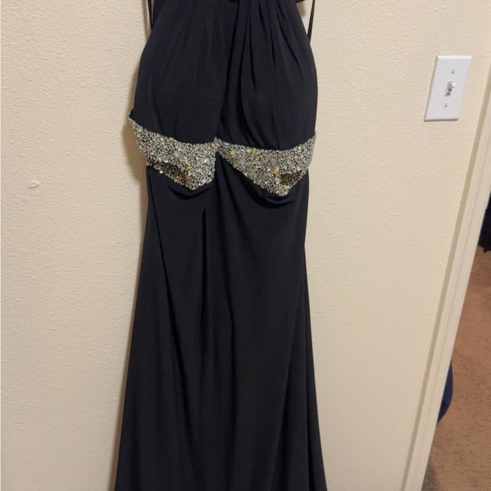 May Queen Elegant Black Gown with Glittering Silver Details